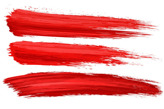Red paint brush stroke artistic smears, isolated on transparent background, png