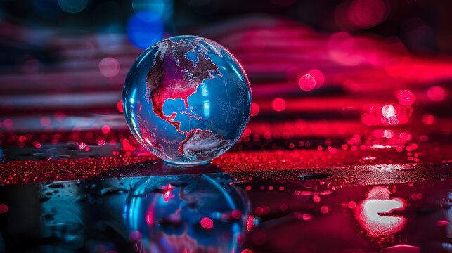 Analyzing import tariffs with a holographic globe on the american flag for trade insights