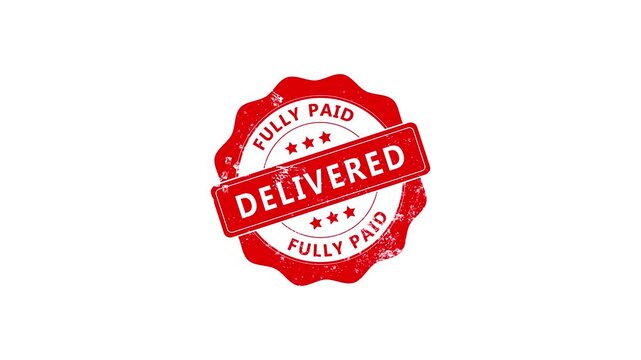 Red textured successfully delivered logistics seal on white background