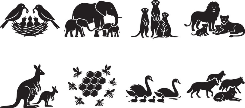 Wild animal families and maternal nature groups set