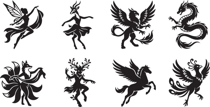 Mythical creatures spirits and legendary fantasy beasts collection