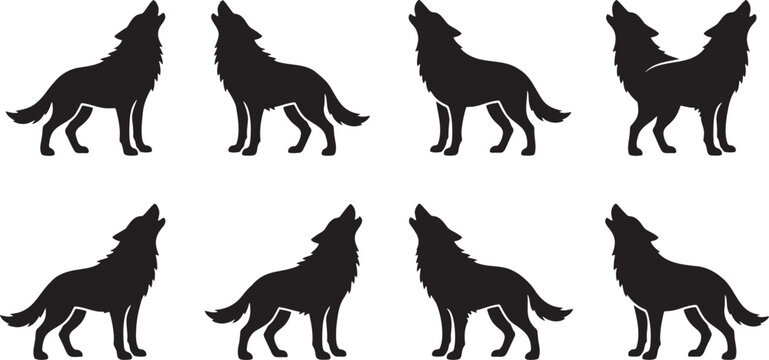 Majestic wolves howling at the moon in wild pack