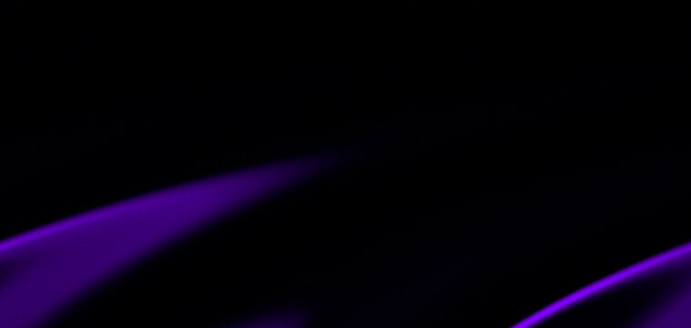 Purple light streaks on a black background, minimal abstract composition, soft glow, copy space