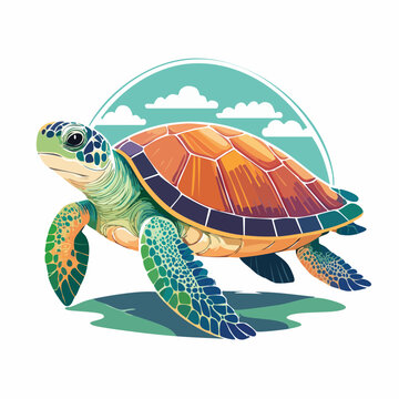 Illustration of a Sea Turtle with Colorful Shell