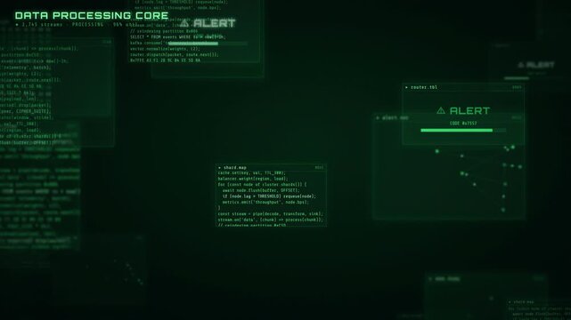 Massive Data Processing Interface with Translucent Green Windows