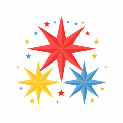 Obraz premium Three Colorful Starbursts with Small Stars
