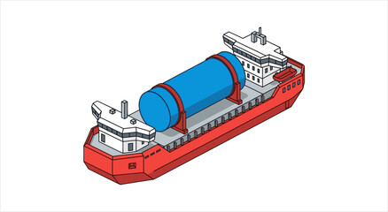 Large cylindrical cargo being transported on a specialized ship. © Re