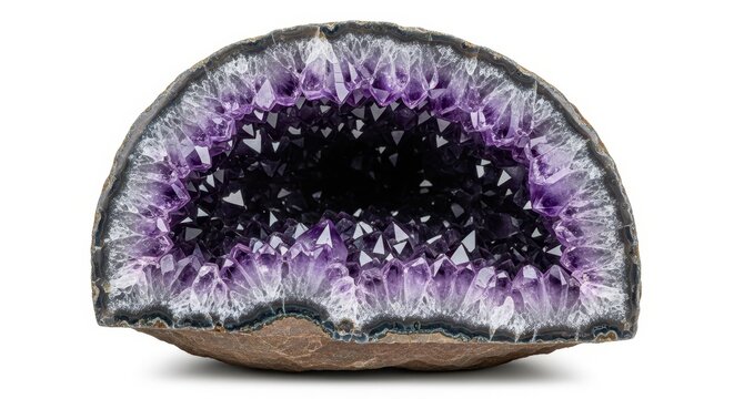 Amethyst geode crystal isolated on white background