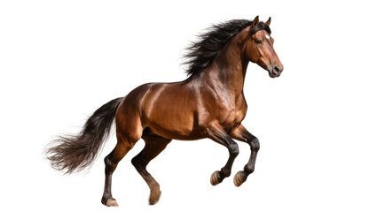 Majestic brown horse with flowing black mane galloping with power, isolated on transparent background © Claudia