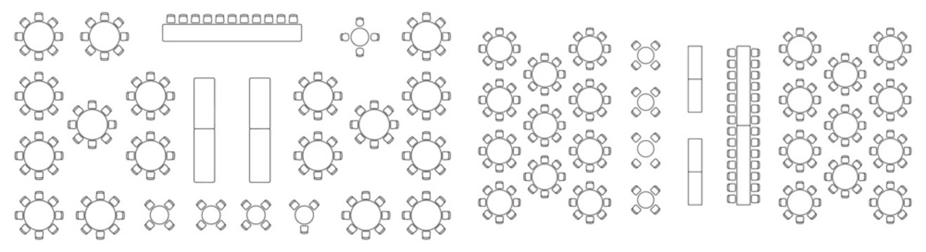 Event Seating Layout Plan Top View With Round and Rectangular Tables for Banquet or Reception