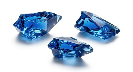 Fototapeta premium Three raw blue sapphire gemstones isolated on white background