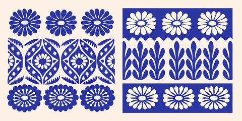 Floral ornament in blue and white scandinavian folk art style © Juel