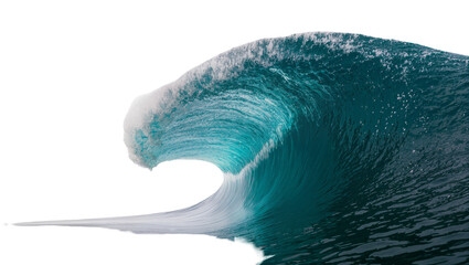 Powerful turquoise ocean wave curling with white foam, isolated on transparent background © Claudia