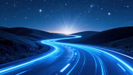 Fototapeta premium Starry night road with glowing light trails