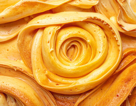 Rose shaped pancake stack close-up view