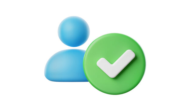 Blue user icon with green checkmark, isolated on transparent background