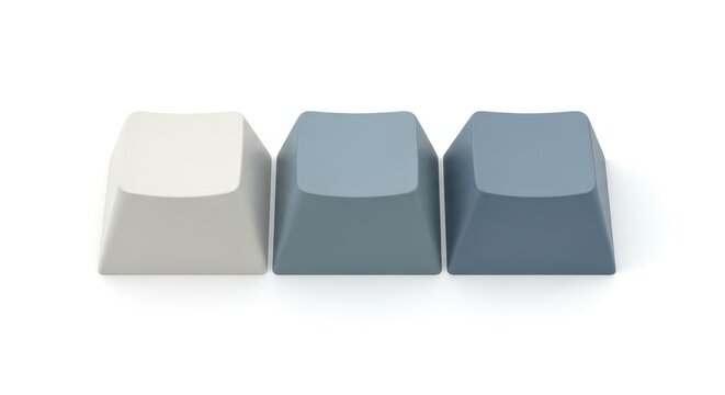 Three blank keyboard keycaps isolated on white background