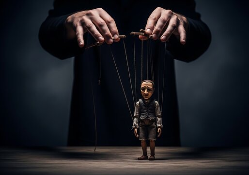 Manipulation of Puppet Master and Child Figurine Concept.