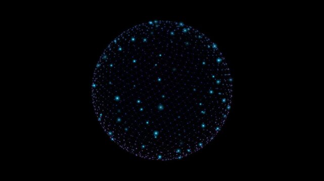Futuristic Data Sphere with Glowing Blue Particles and Digital Network Connections on Black Background