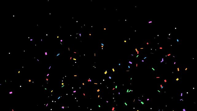 Colorful Confetti Falling and Flying Against a Solid Black Background for Celebration Projects