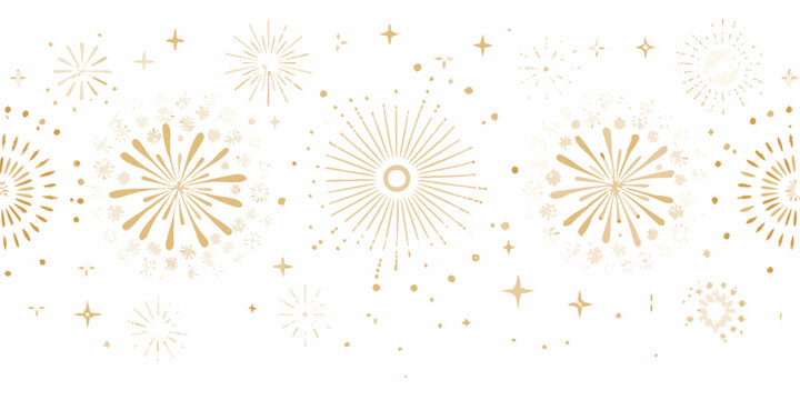 Golden Fireworks Pattern On White Background Decorative Celebration Design