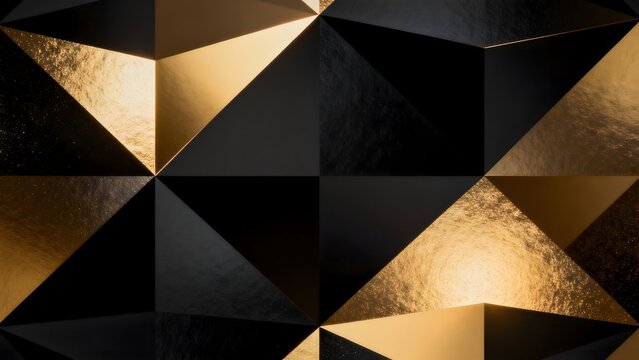 Abstract geometric pattern with gold and black triangles