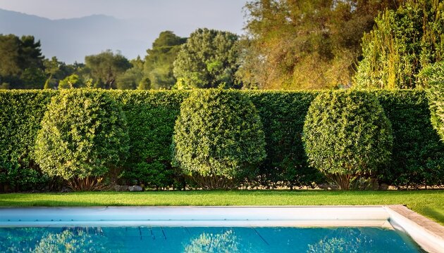 using cherry laurel hedge for garden pool privacy