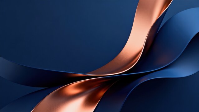 Abstract flowing shapes in blue and copper