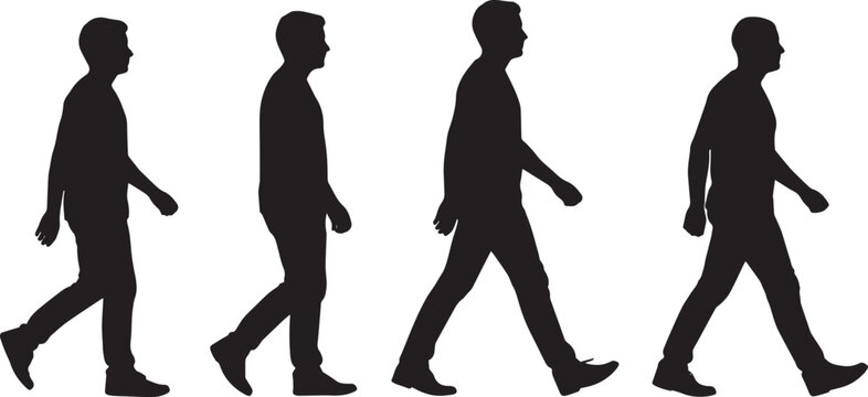 Dynamic sequence of walking male silhouettes, illustrating fundamental human movement and progression in a stylized conceptual manner