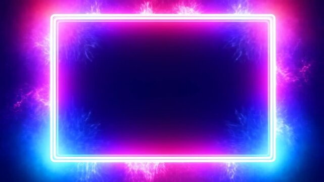 Static shot of glowing neon rectangle pulsing with electric energy and color gradients on dark studio background with radiant border animation