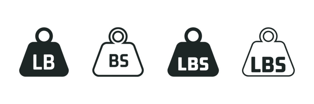 Imperial pound mass unit icon set, pound weight measurement vector icons for metric conversion, science and engineering applications