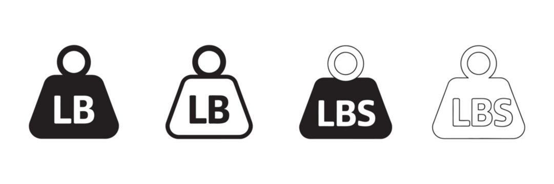 Imperial pound mass unit icon set, pound weight measurement vector icons for metric conversion, science and engineering applications