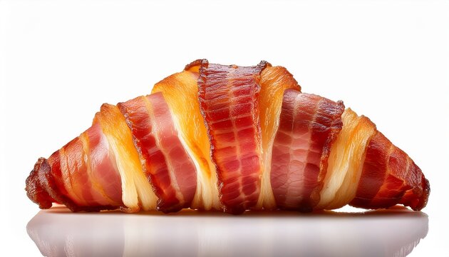 asymmetrical bacon roll fried on isolated white background