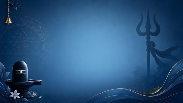 Minimalist Spiritual Shiva Lingam Silhouette With Trishul Trident Banner Background