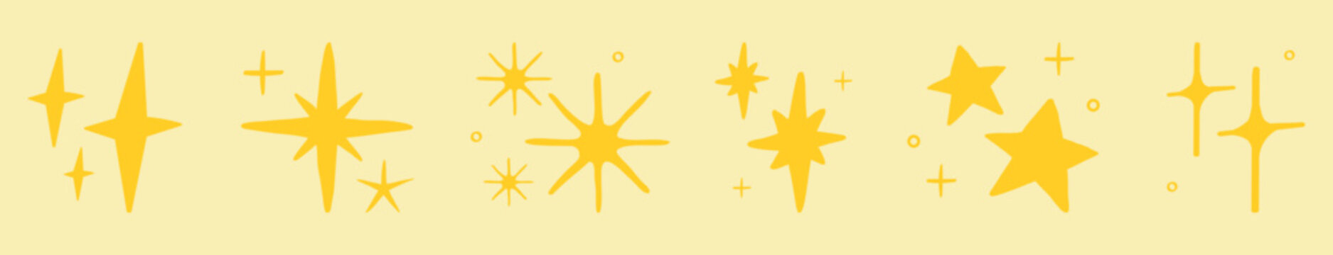 Vector of various yellow star shapes on a light background, creating a whimsical pattern.