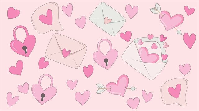 Cute animated heart and love letter seamless pattern loop for Valentine&rsquo;s Day background