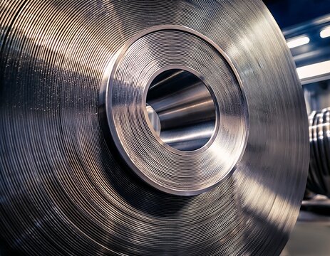 metallic industrial steel parts with circular shape and subtle texture showcased in a close up perspective with selective toning highlighting machinery details