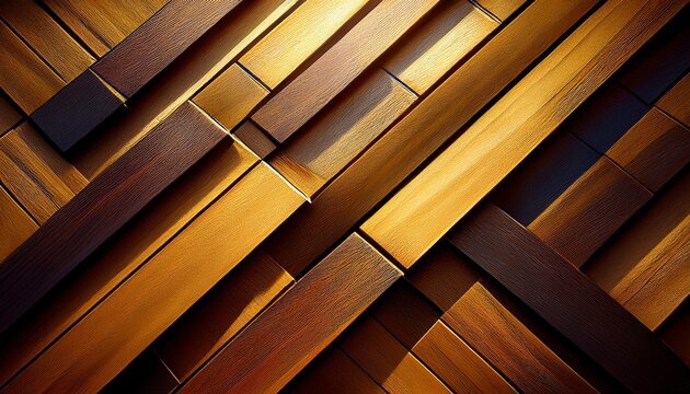 abstract geometric pattern of weathered wooden slats with strong light and shadow