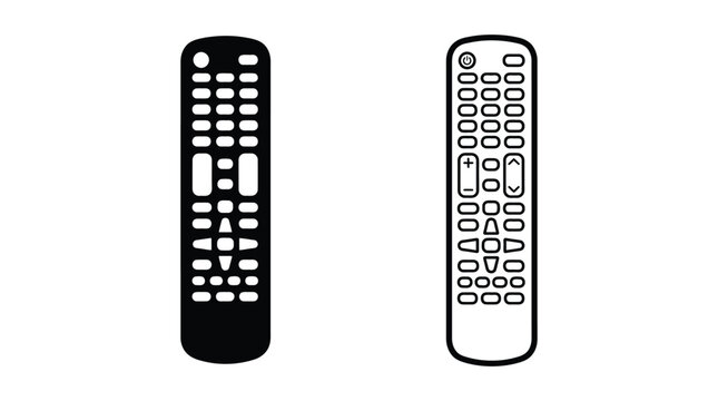 Remote controls black and white line art illustration on a white background