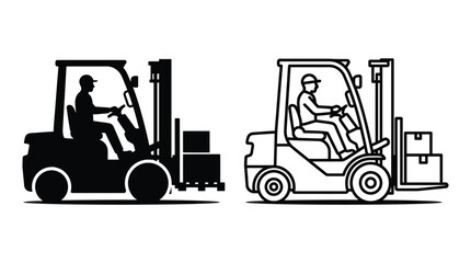 Forklift Truck Silhouette And Line Art Illustration © Kaium