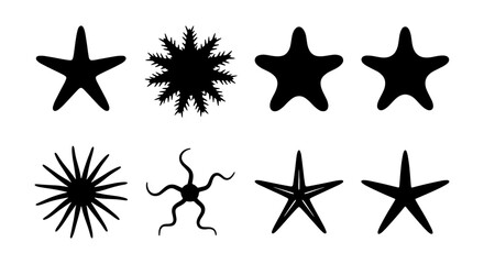 Obraz premium Starfish Icons Set, Marine Life Vector Graphics, Ocean Creatures Silhouettes, Nautical Elements Collection