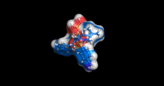 
Fosamprenavir, protease drug against HIV-1, 3D molecule spinning, 4K