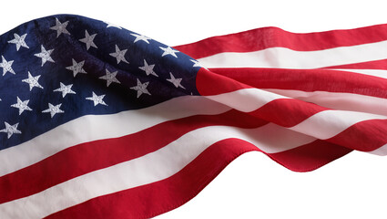 Waving American flag with stars and stripes, isolated on transparent background © TONSTOCK