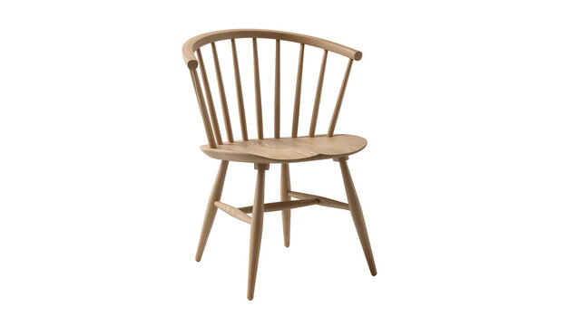 Elegant wooden spindle back chair with curved seat, isolated on transparent background