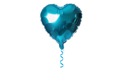 Shiny teal heart-shaped balloon with curly ribbon, isolated on transparent background © TONSTOCK