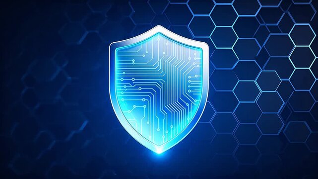 Blue glowing shield with circuit design