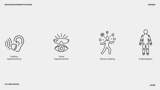 neurodiversity and autism icon collection, modern inclusive community support outline set