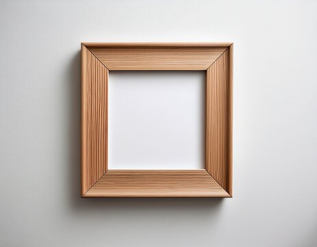 vertical wooden square photo frame with mount isolated on a white wall background with ample space for text