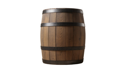 Fototapeta premium Wooden barrel with metal bands, isolated on transparent background
