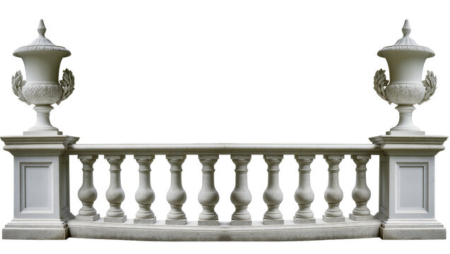 Ornate stone balustrade with urns and decorative pillars, isolated on transparent background